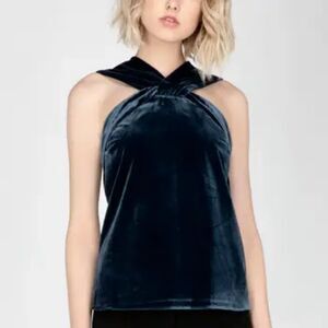 Adelyn Rae Blue Velvet Twist Halter Top Size Medium - NWT